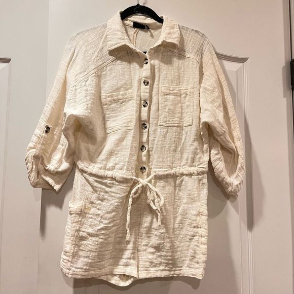 Urban Outfitters Out From Under Button-Down Romper Collared Ivory - Picture 8 of 11